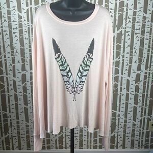 Wildfox Oversized Feather Print Boho Long Sleeve Shirt sz M